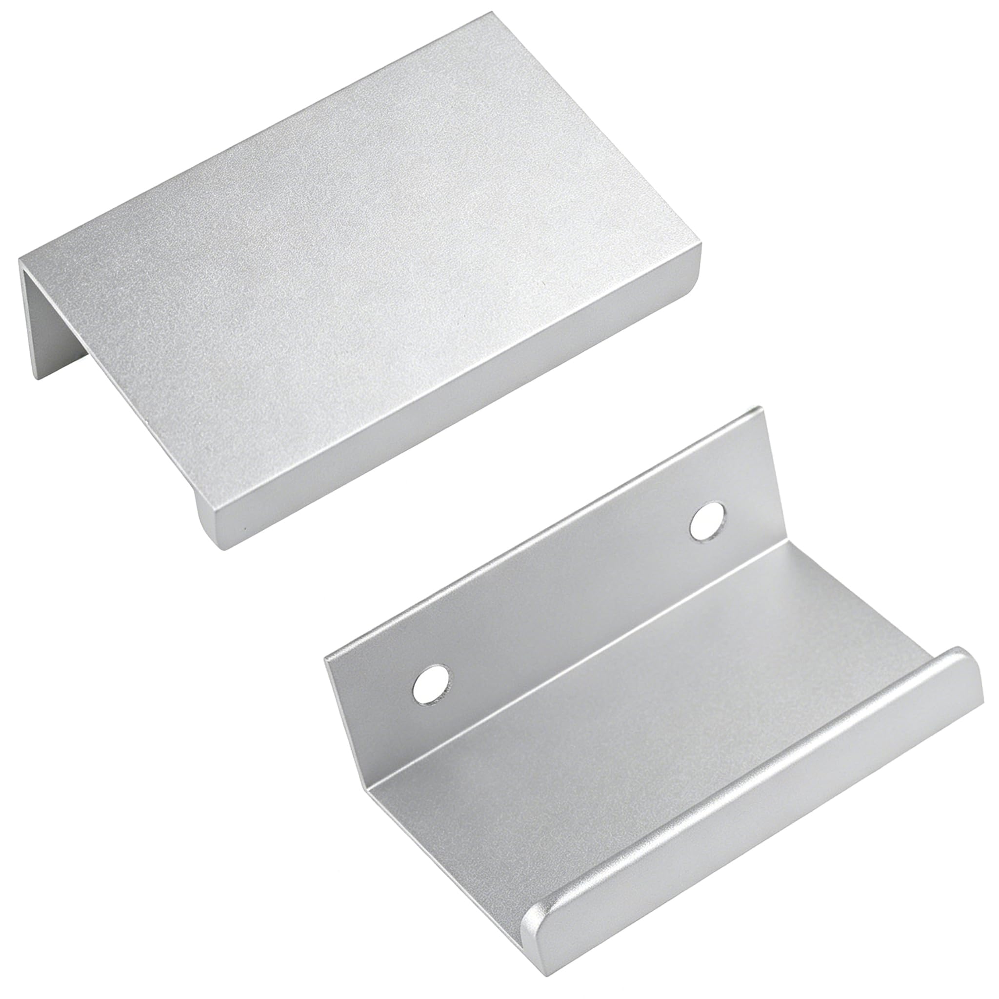 LC LICTOP Edge Pull Handles for Cabinets, 1.97 Inch Aluminum Alloy Finger Tab Pulls, Concealed Drawer Handles for Kitchen, Dresser, Wardrobe, 1.26 Inch Hole Spacing, 10Pcs Silver Edge Pulls