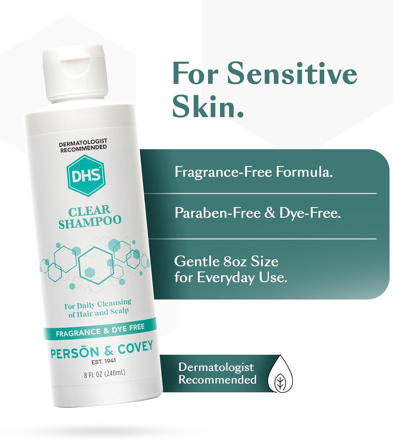 DHS Clear Shampoo - Women’s and Men’s Shampoo for Sensitive Skin/Unscented, Cleans Hair and Treats Dry Scalp/Irritant-free, Paraben-free, Fragrance-free, and Dye-free / 8oz - Image 3