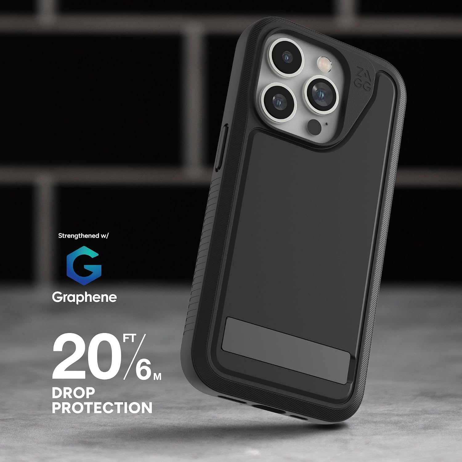 ZAGG Everest Snap iPhone 15 Pro Case with Kickstand - Drop Protection (20ft/6m), Triple-Layer Textured Cell Phone Case, No-Slip Design, MagSafe Phone Case, Sand Gray