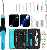 Votris Light Up Crochet Hook Set - 11 in 1 Lighted Crochet Hook Set for Beginners, Ergonomic Soft Gr
