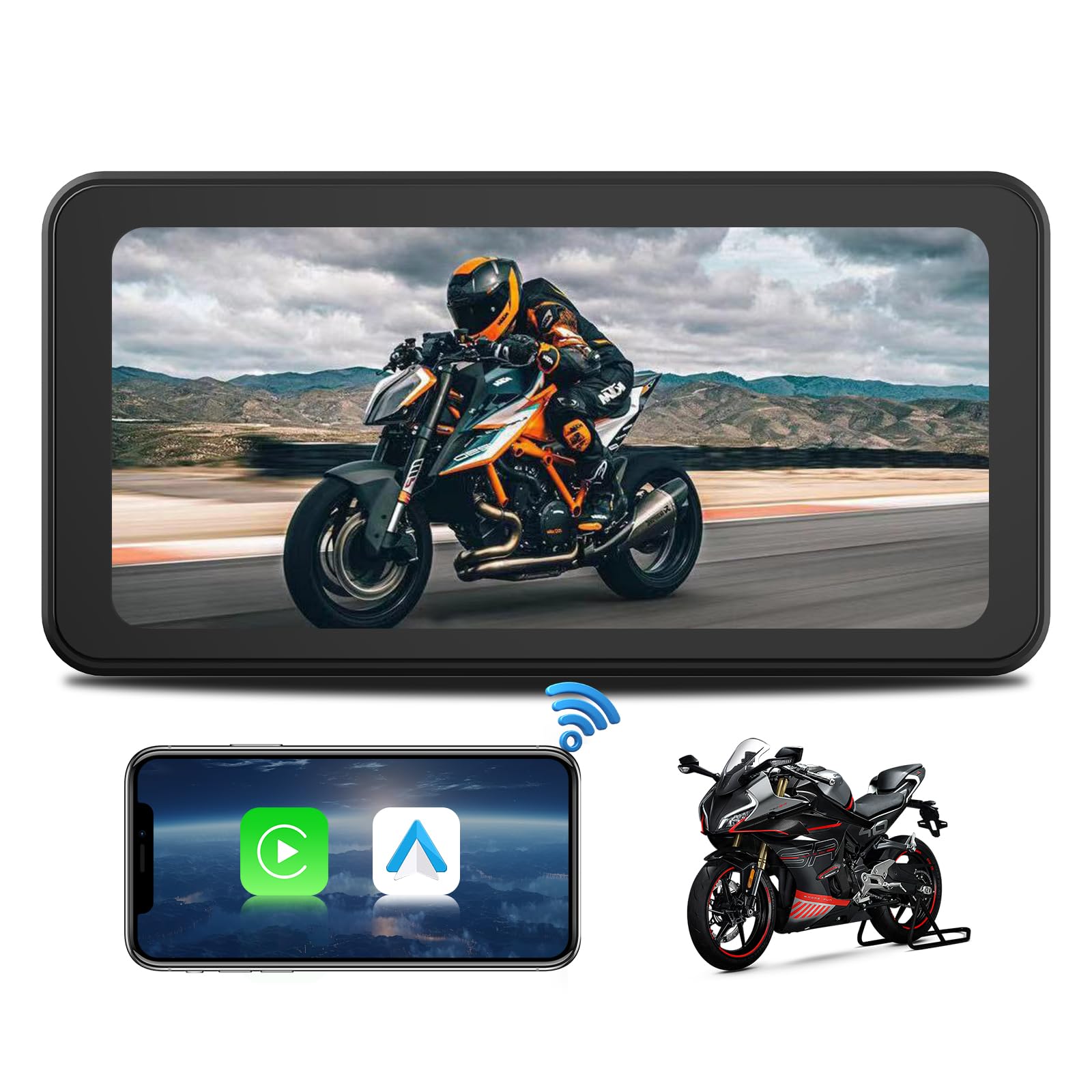 AWESAFE CarPlay Moto, 6,25 pollici Wireless CarPlay Android Auto con DashCam frontale 2K