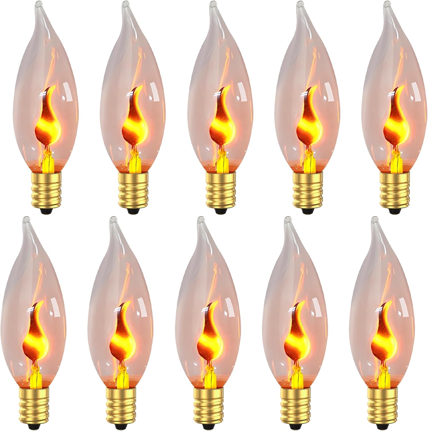 Hompavo Upgraded Flame Light Bulbs, E12 Candelabra Small Base, Clear Glass Flickering Fire Bulb for Halloween Christmas Party Porch Indoor & Outdoor Home Decoration, 6 pack
