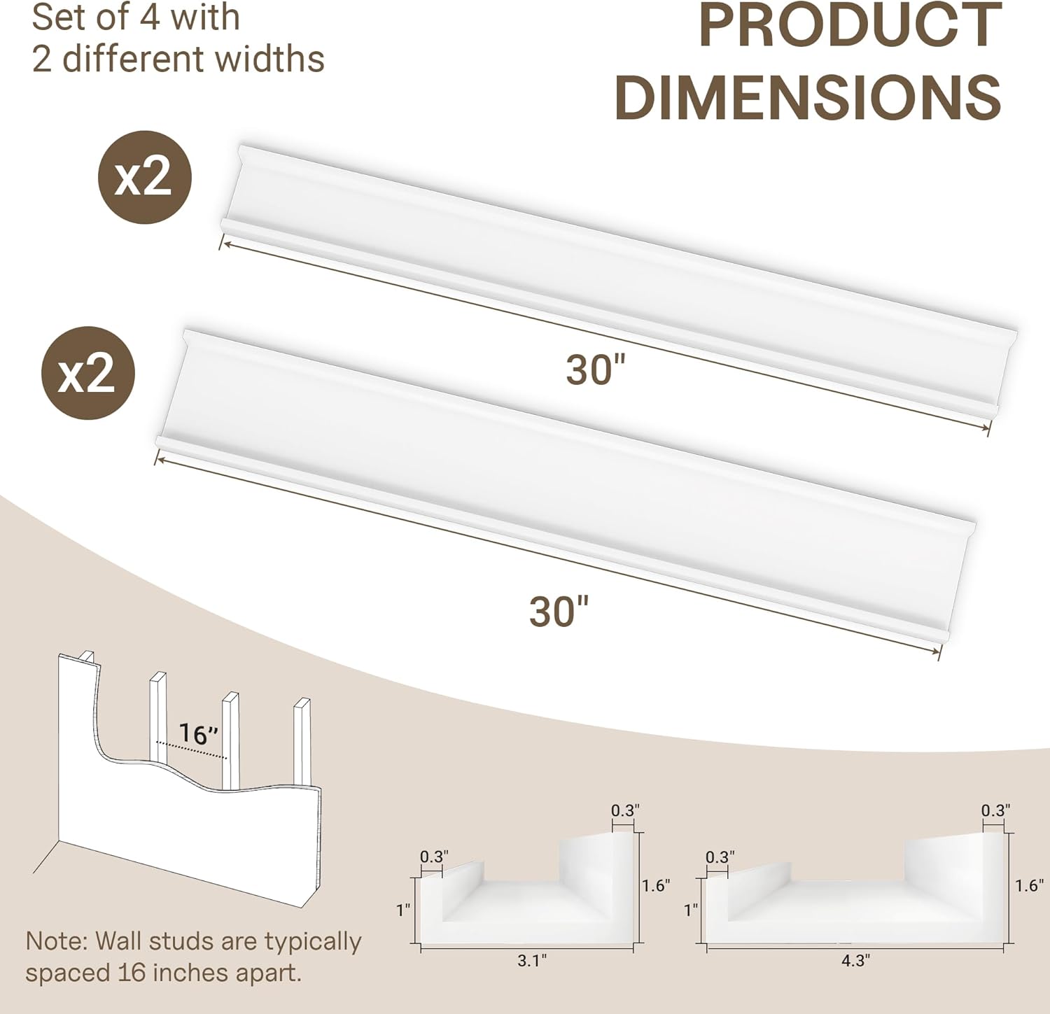 Fun Memories Picture Ledge Shelf - 30 Inches Floating Shelves Set of 4 - Nursery Bookshelves for Storage - Wood Bookshelf Wall Mounted for Bedroom - Living Room - Kitchen - White Color