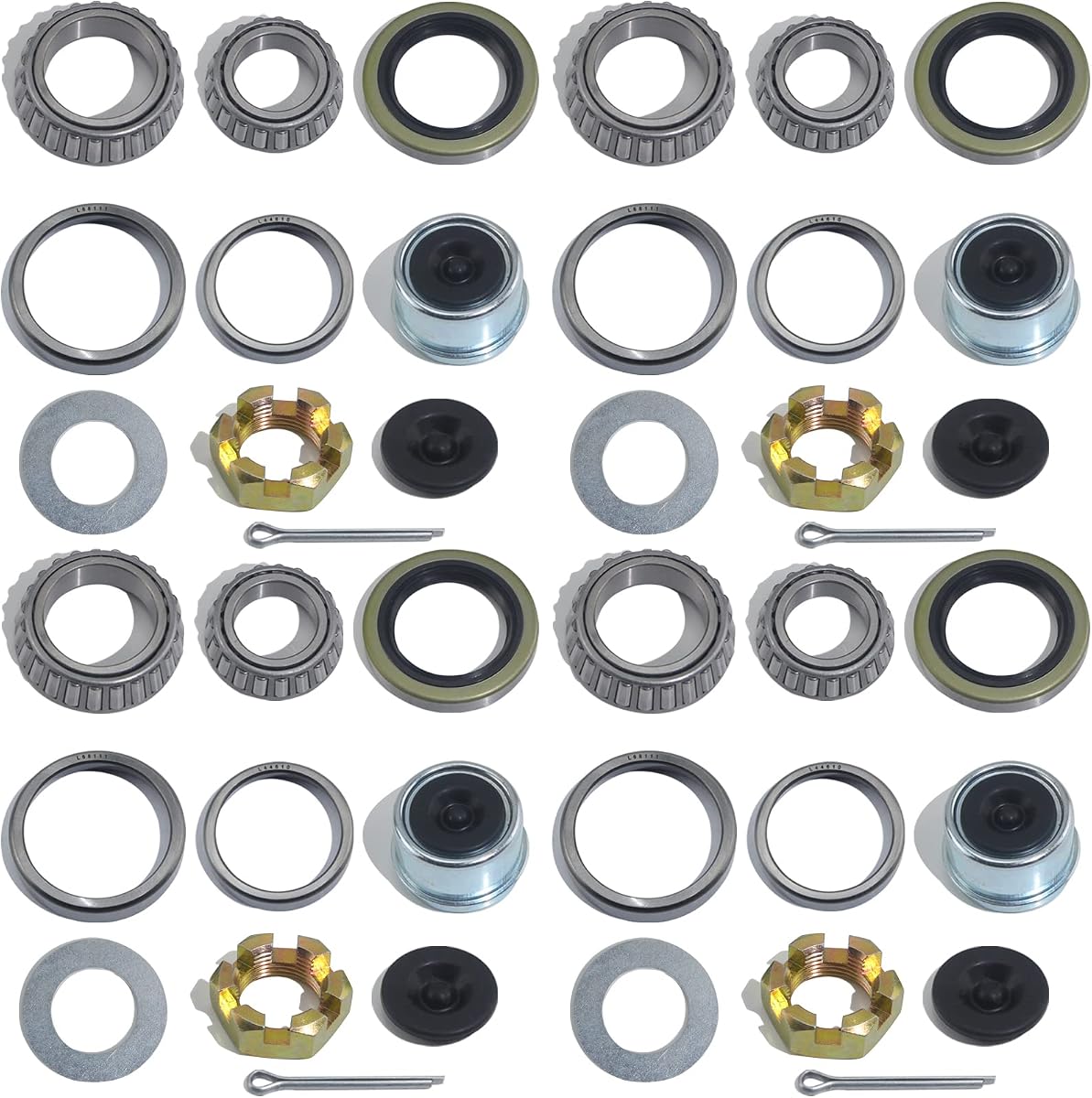 iBroPrat 4 Sets 3500 LB L68149 L44649 Boat Trailer Axle Bearing Kits | 171255TB/10-19 Grease Seals, Spindle Nuts, 1.98" Dust Covers and Rubber Plugs, Cotter Pins,Washers for #84 Spindle