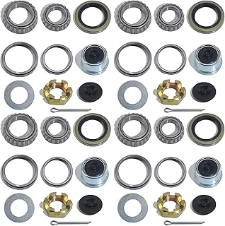 4 Sets 3500 LB Boat Trailer Axle Bearing Kits, L68149 L44649 Bearing Kits, 171255TB/10-19 Grease Seals, Spindle Nuts, 1.98" Dust Covers and Rubber Plugs, Cotter Pins,Washers for #84 Spindle