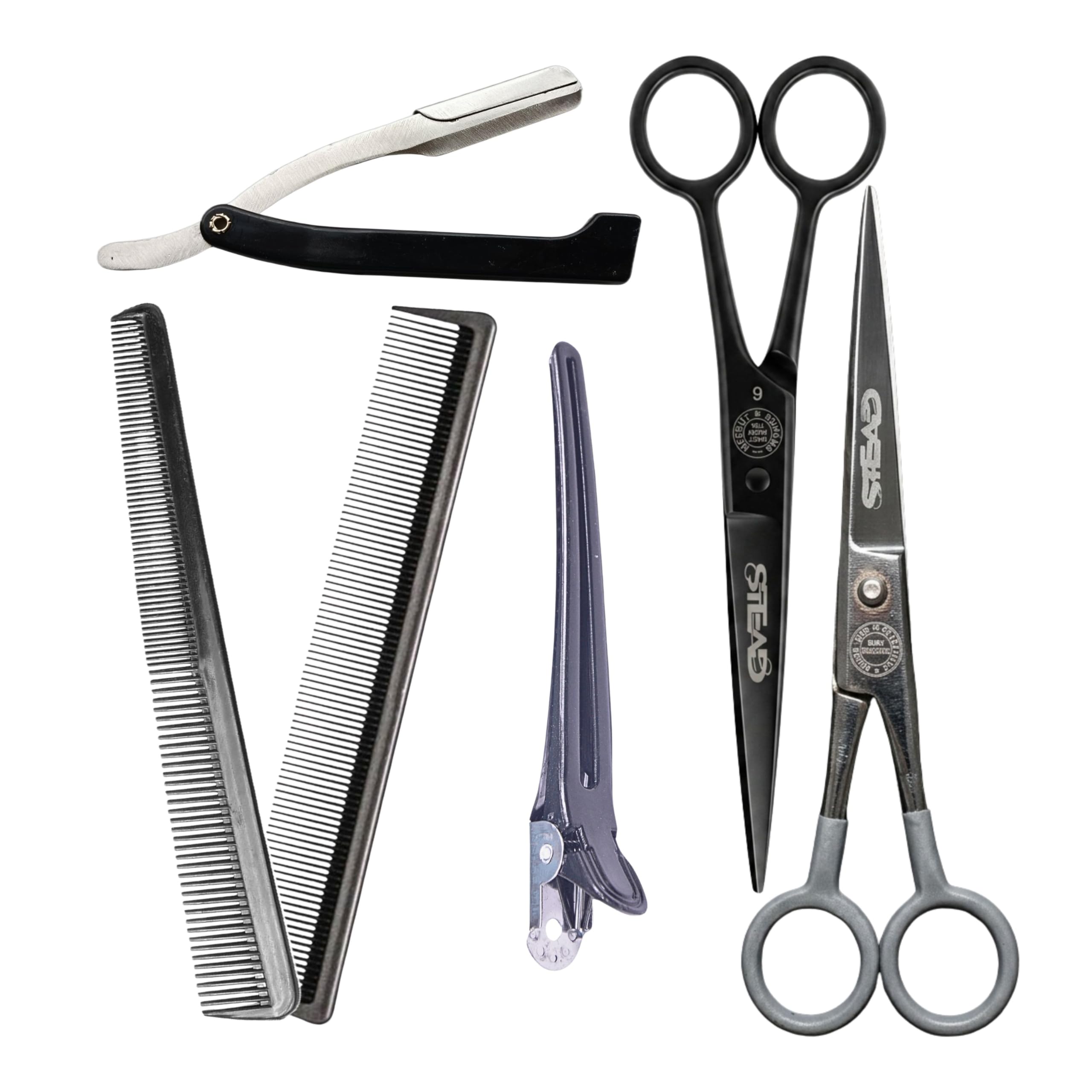Hair Cutting Scissor Set with Straight Razor, Comb, Hair Clip and Shears, Professional Barber Kit-picture-27