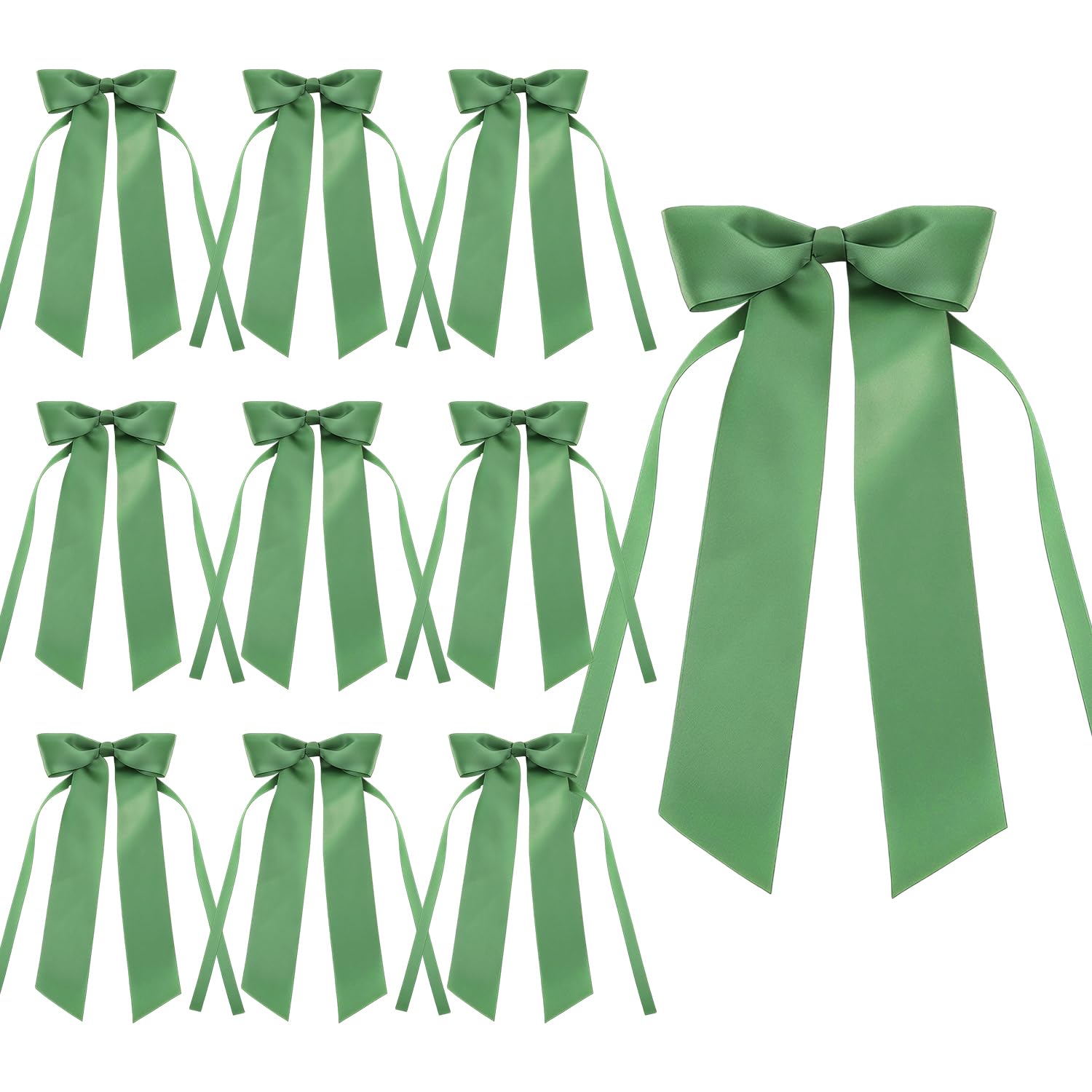 TIHNY 10 PCS Green Satin Bows, Elegant Gift Bow, Decorative Ribbon Bows for Weddings, Birthdays, Parties, Holiday Decor, Table Setting, and Packaging Decoration, 12 x 25 cm