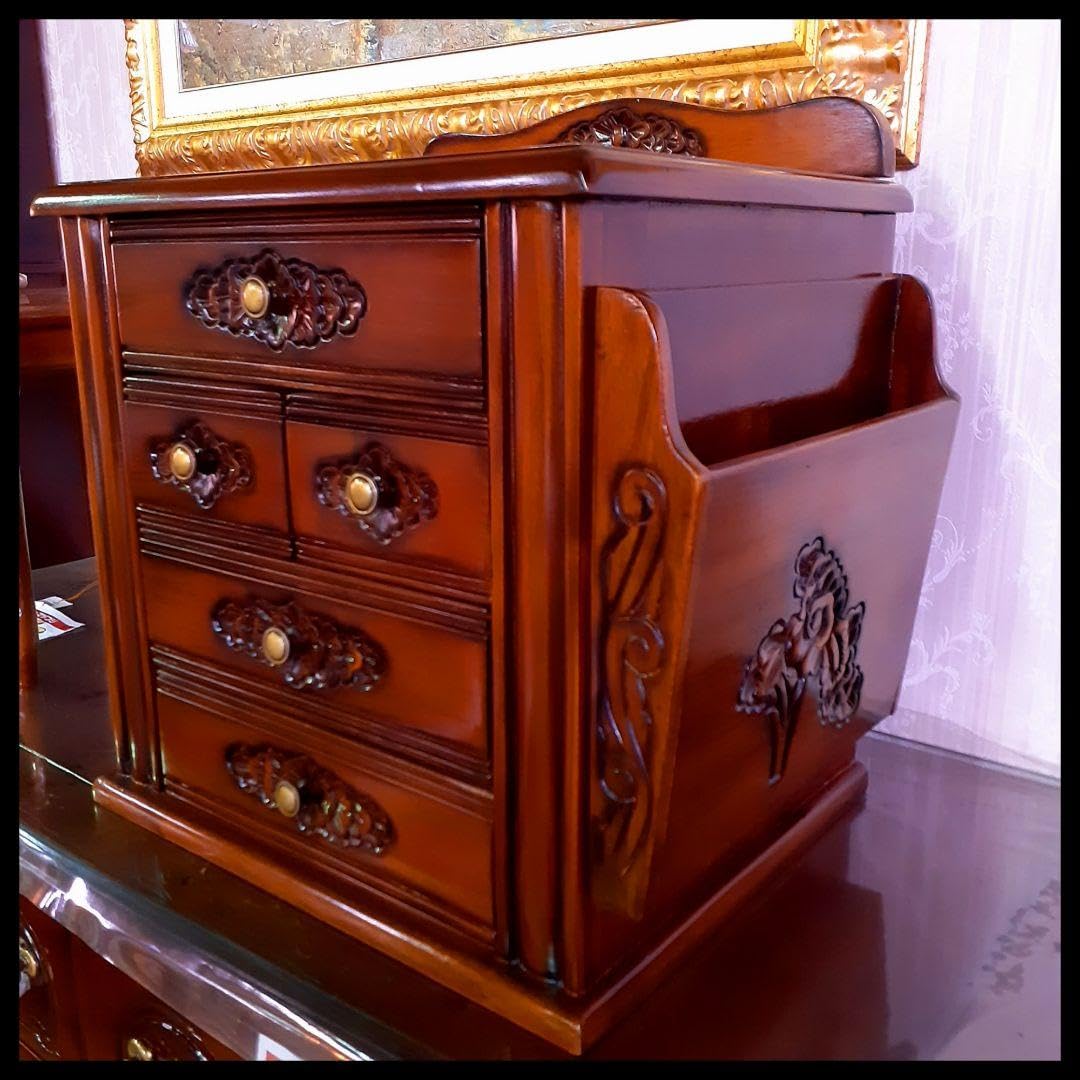 世界三大銘木 マホガニー仕様 カリブの宝『引き出し付マガジンラック