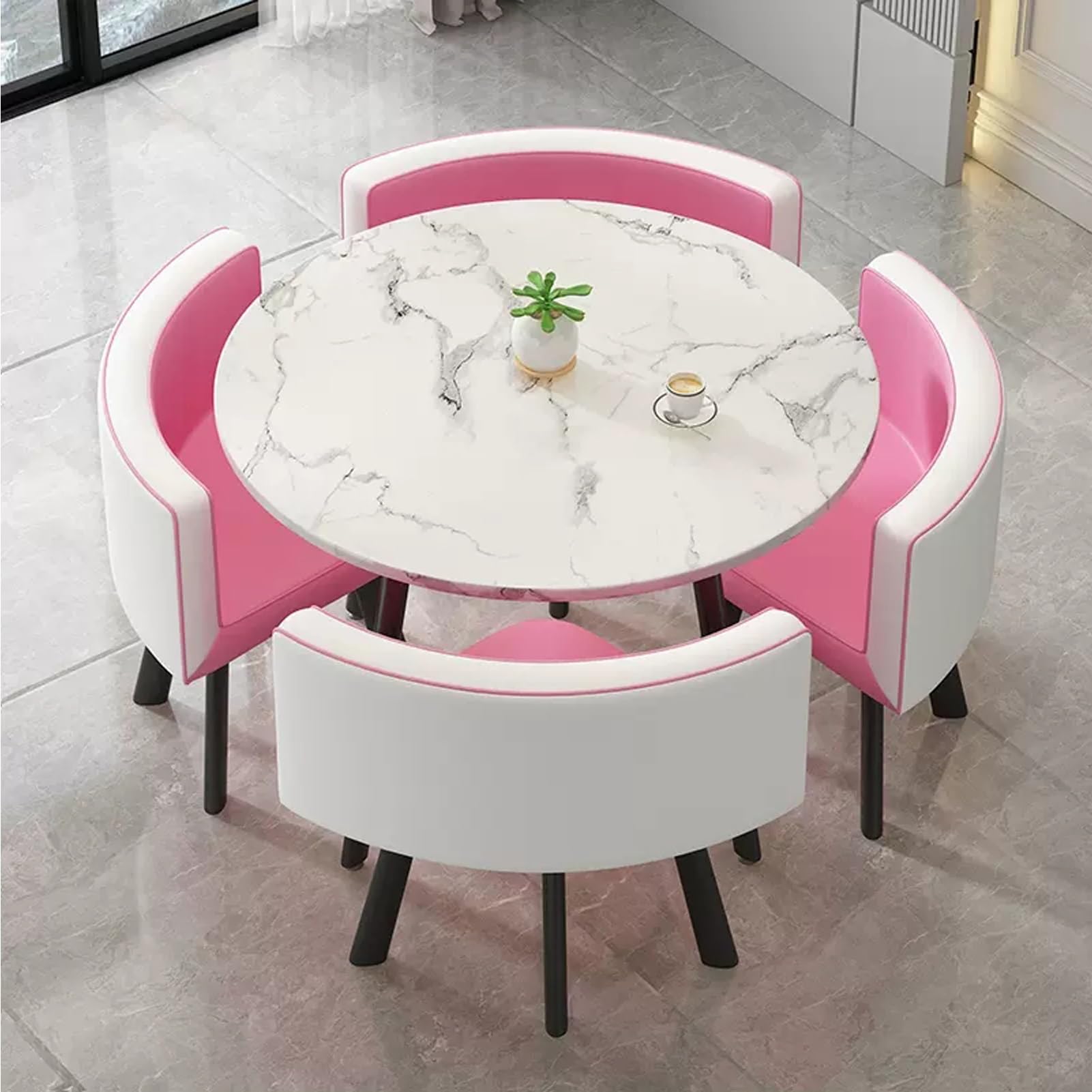AYCDL SpaceSaving Round Dining Table Set with 4 Chairs for Conference Room & Office – Versatile Reception Table Negotiation Desk & Coffee Table Combo,Pu-leder11