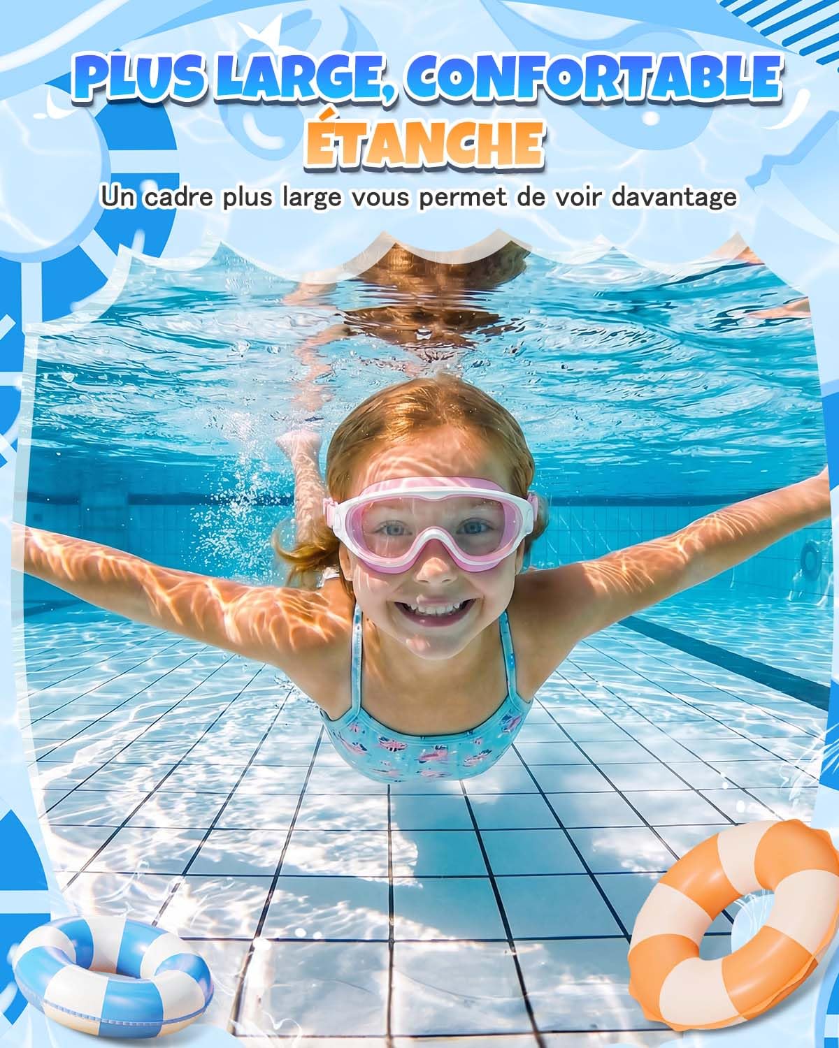 Zoomsnail Lunettes de Piscine Enfant 2 Pack, Design Semi-Cadre, Vision Panoramique Anti-Buée, Silicone Confort Étanche, Sangle Réglable, pour Filles et Garçons 3-15 Ans