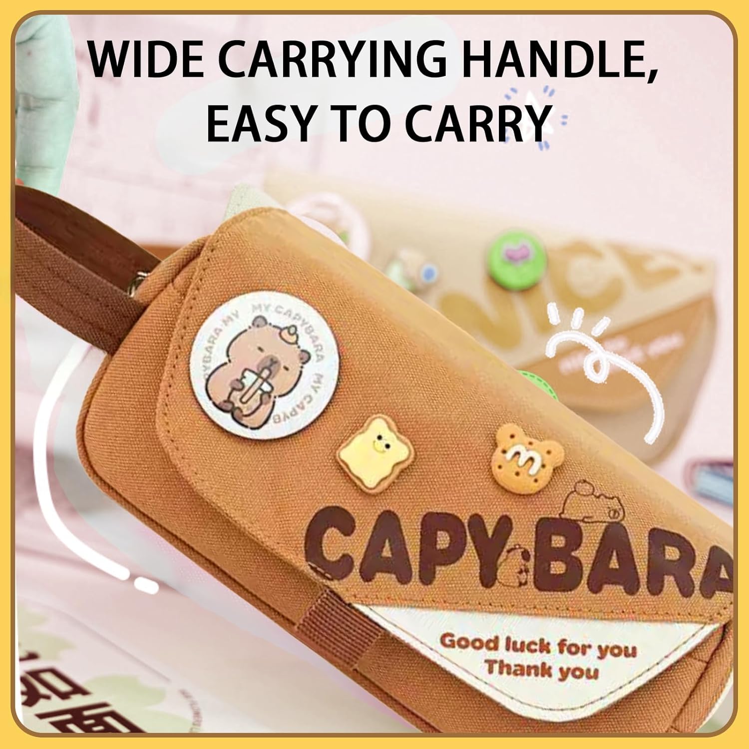Cute Capybara Pencil Case,Large Capybara Pencil Pouch Stationery Pen Bag,Cute Kawaii Pencil Case Pouch Cartoon Pen Box Holder Organizer for Birthday Party Back to School Student Gift - Image 7