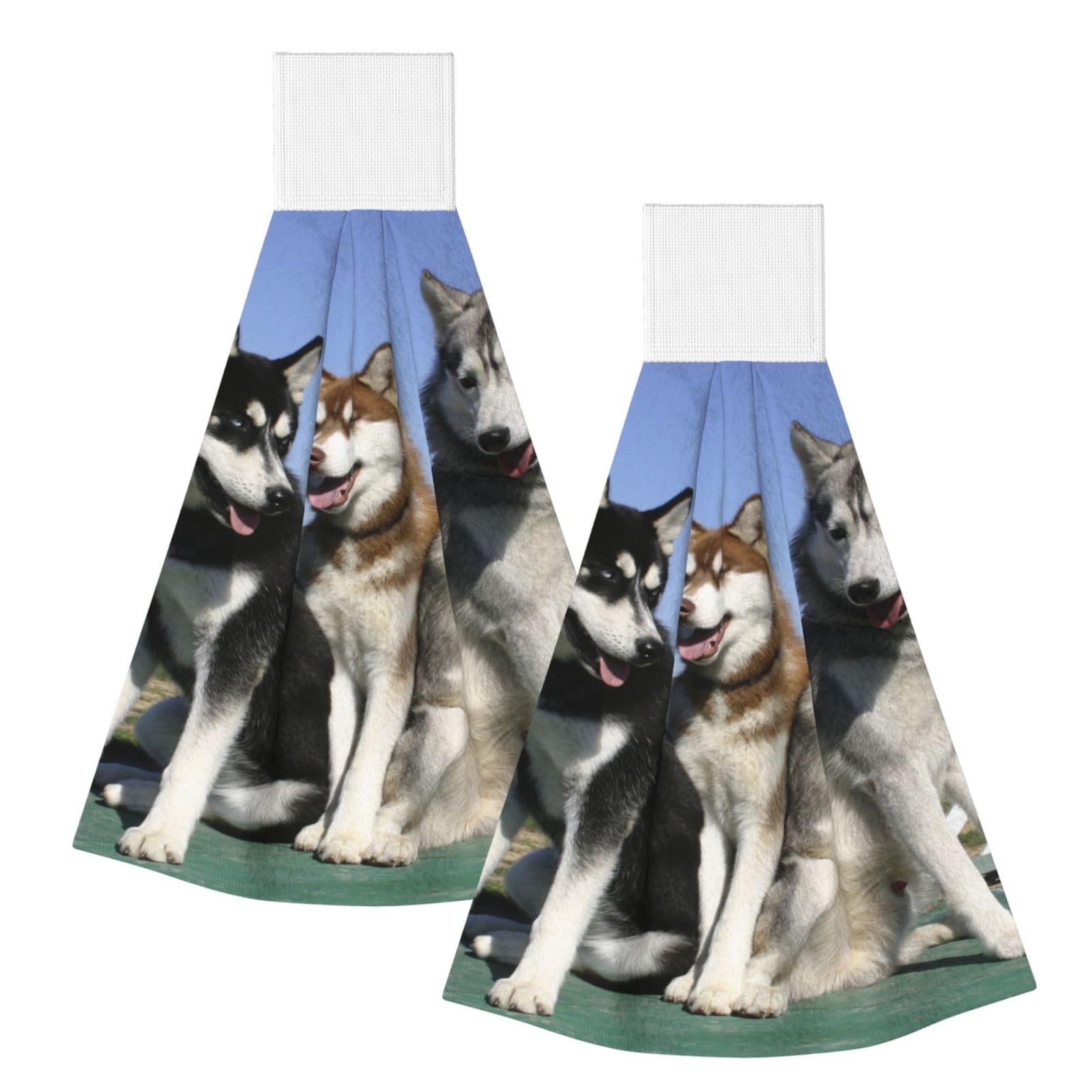 DOPKLNA Husky Huskie Dogs, 2 Pcs Hanging Coral Fiber Hand Towels for Bathroom, Absorbent Kitchen Towels