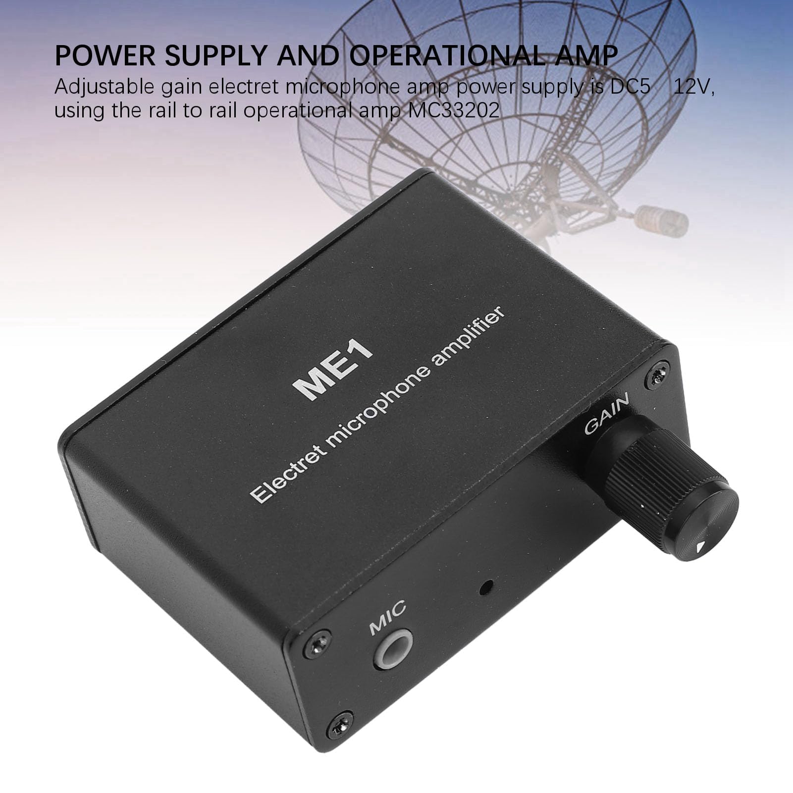 Amplificateur de Microphone à Condensateur - Préampli Son avec Gain Réglable 0-20dB - Entrée 3,5mm pour Casque