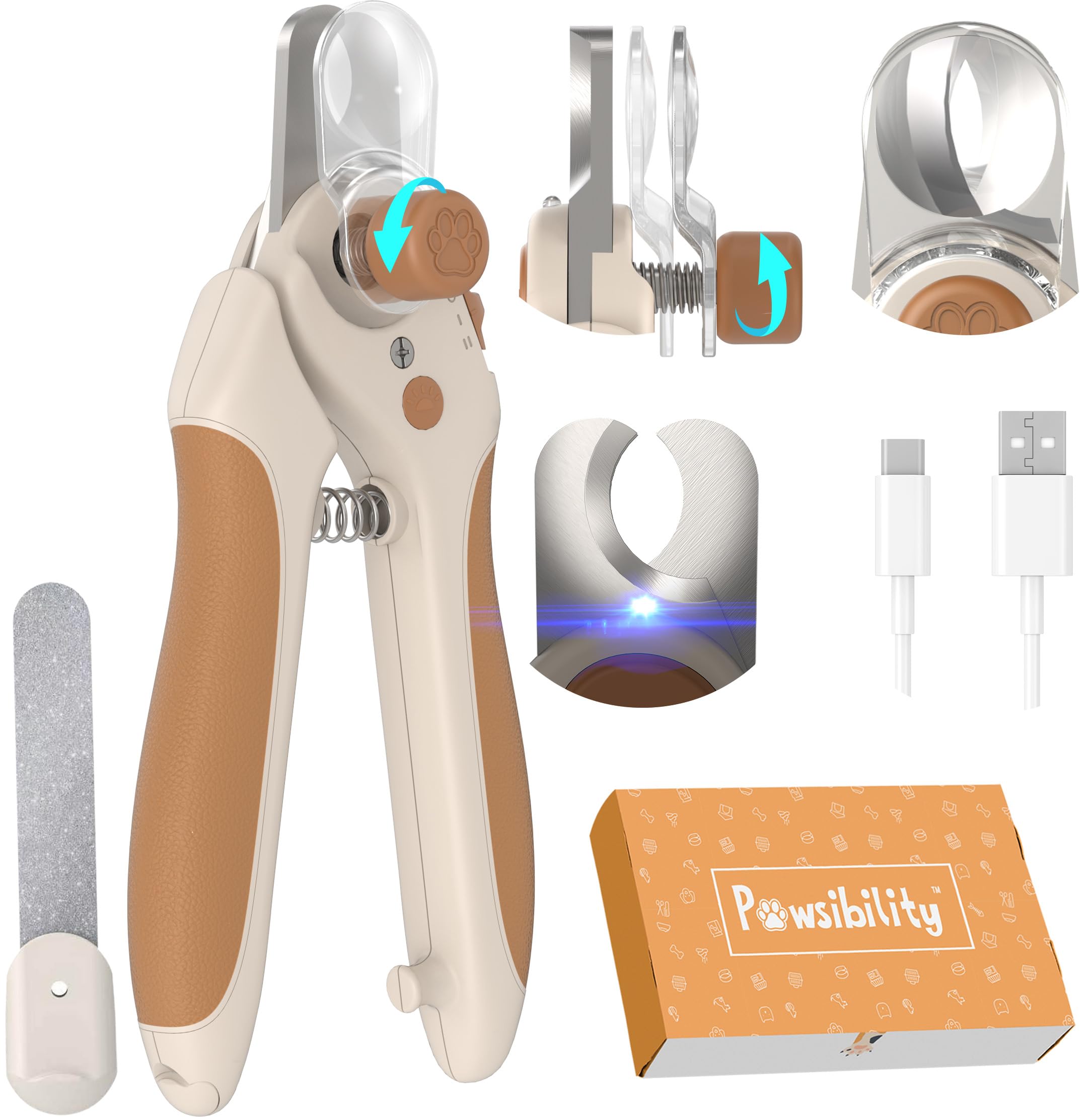 Pawsibility Pet Nail Clipper PRO 2026 -​​ ​​Quick-Vision LED Light | 2-Stage Adjustable Professional-Grade Blade | Adjustable Magnifier Safety Guard -