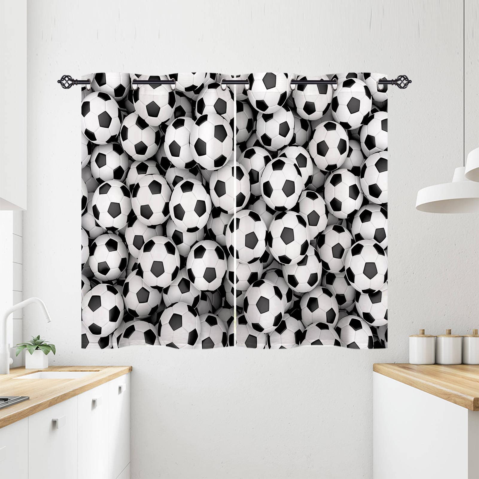 ANHOPE Football Curtains Eyelet 80% Blackout Room Darkening Curtains Soccer Ball Print Pattern Thermal Light Blocking Window Drapes for Kids Boys Girls Bedroom Living Room 28 x 54 Inch Drop 2 Panels