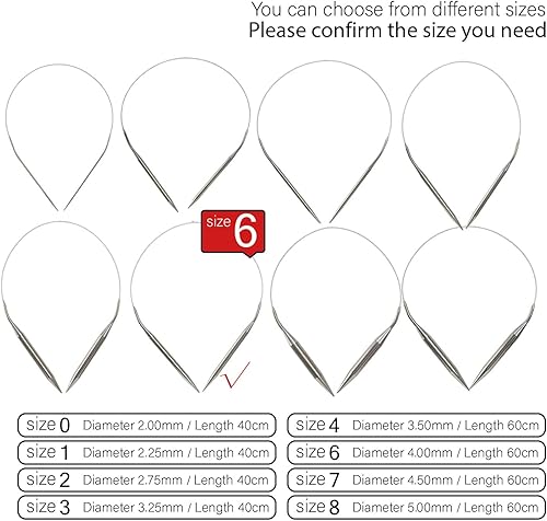 Miniatura 3 de Agujas circulares de tejido de acero inoxidable, tamaño 6, 24 pulgadas de longitud, aguja circular para proyectos hechos a mano, tejido de