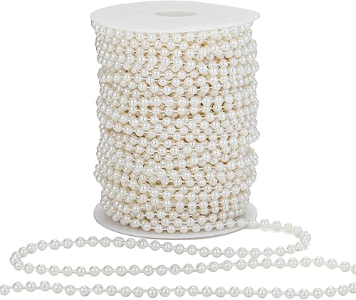 Miniatura 2 de Guirnalda de perlas de imitación de 0.236 in para decorar centros de mesa florales, bodas, fiestas, árbol de Navidad (82 pies, marfil)