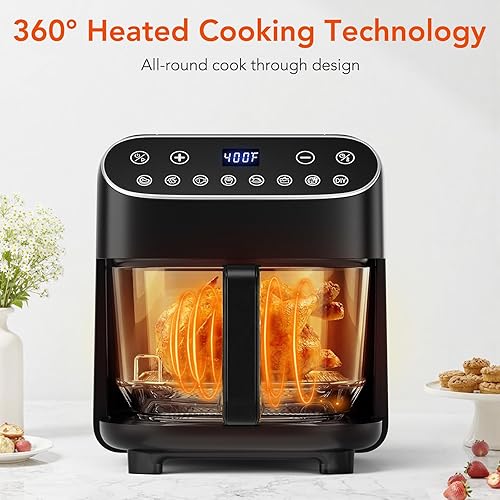 Miniatura 2 de WAA Freidora de aire de vidrio de borosilicato alto 8 en 1, asar, recalentar, deshidratar, papas fritas, sin PFSA y sin recubrimiento, freidora de