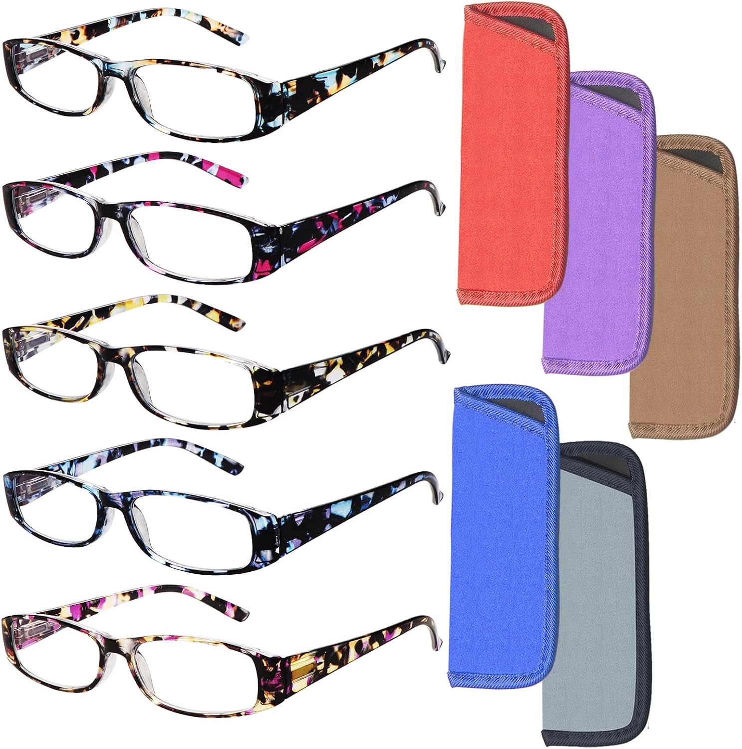 5 Pack Reading Glasses for Women Blue Light Blocking Fashion Spring Hinges Computer Readers Anti UV/Glare Eyeglasses