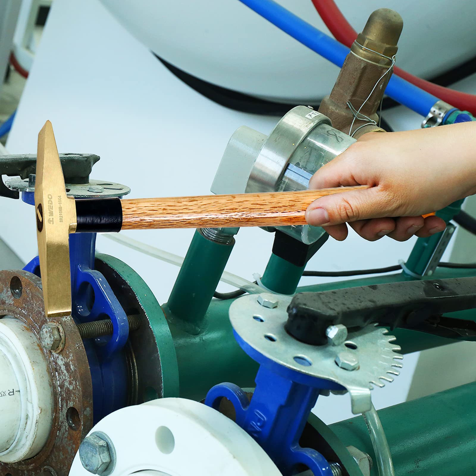 WEDO Schweißhammer mit Holzstiel, Messing,300g Schlackenhammer, Schweißerpickhammer Länge 350mm