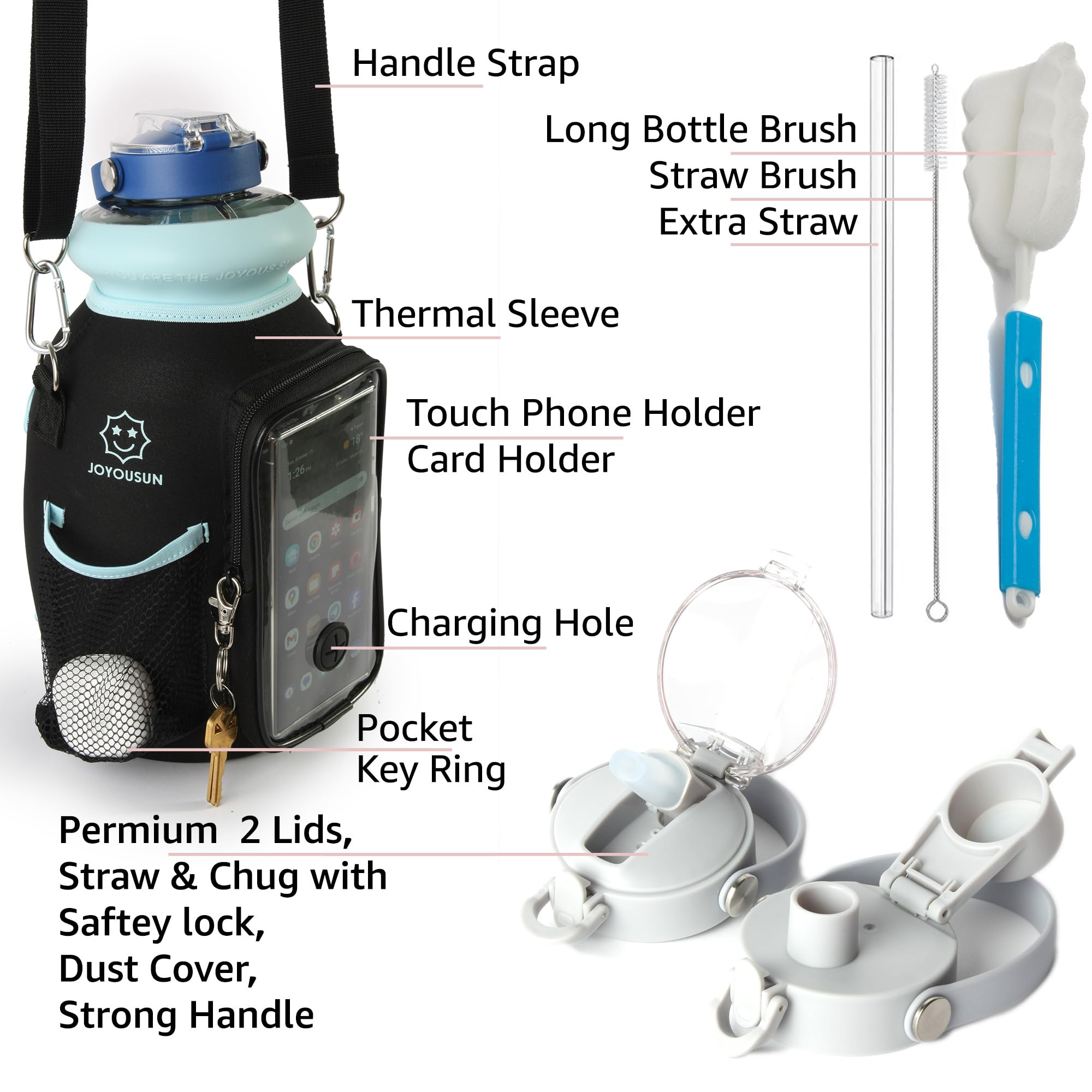Ergonomische Wasserflasche mit Zeitanzeige, amerikanischer Tritan, 3,5 l Wasserkrug, Sport-Wasserflasche mit Strohhalm, Fitness-Wasserflasche mit Zeit, große Wasserflasche, Blau