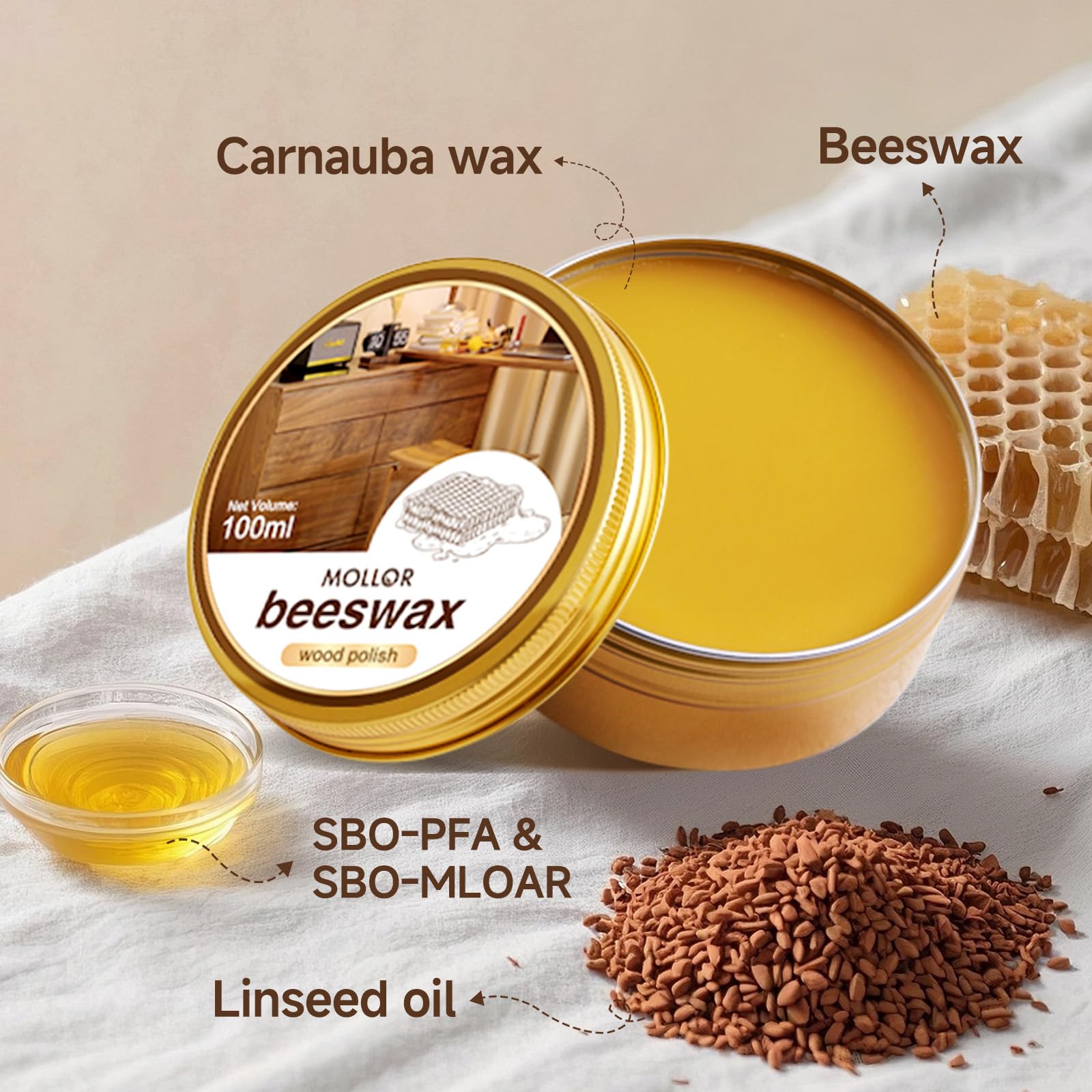 Non-Toxic Wood Wax for Furniture - 100% Natural Chalk Paint Wax for Sealing & Protecting Painted and Raw Wood Surfaces, Wooden Floors & More - Clear Protective Finish, 3.5 Oz (Includes Tools)