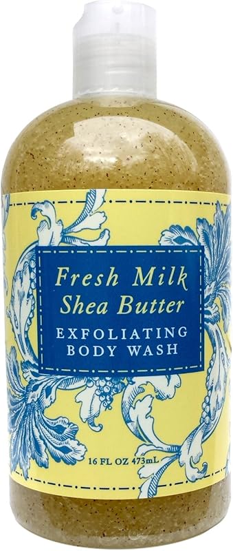 Greenwich Bay Sabonete líquido corporal esfoliante com manteiga de karité e esfoliantes naturais, fragrância Fresh Milk, 473 mL