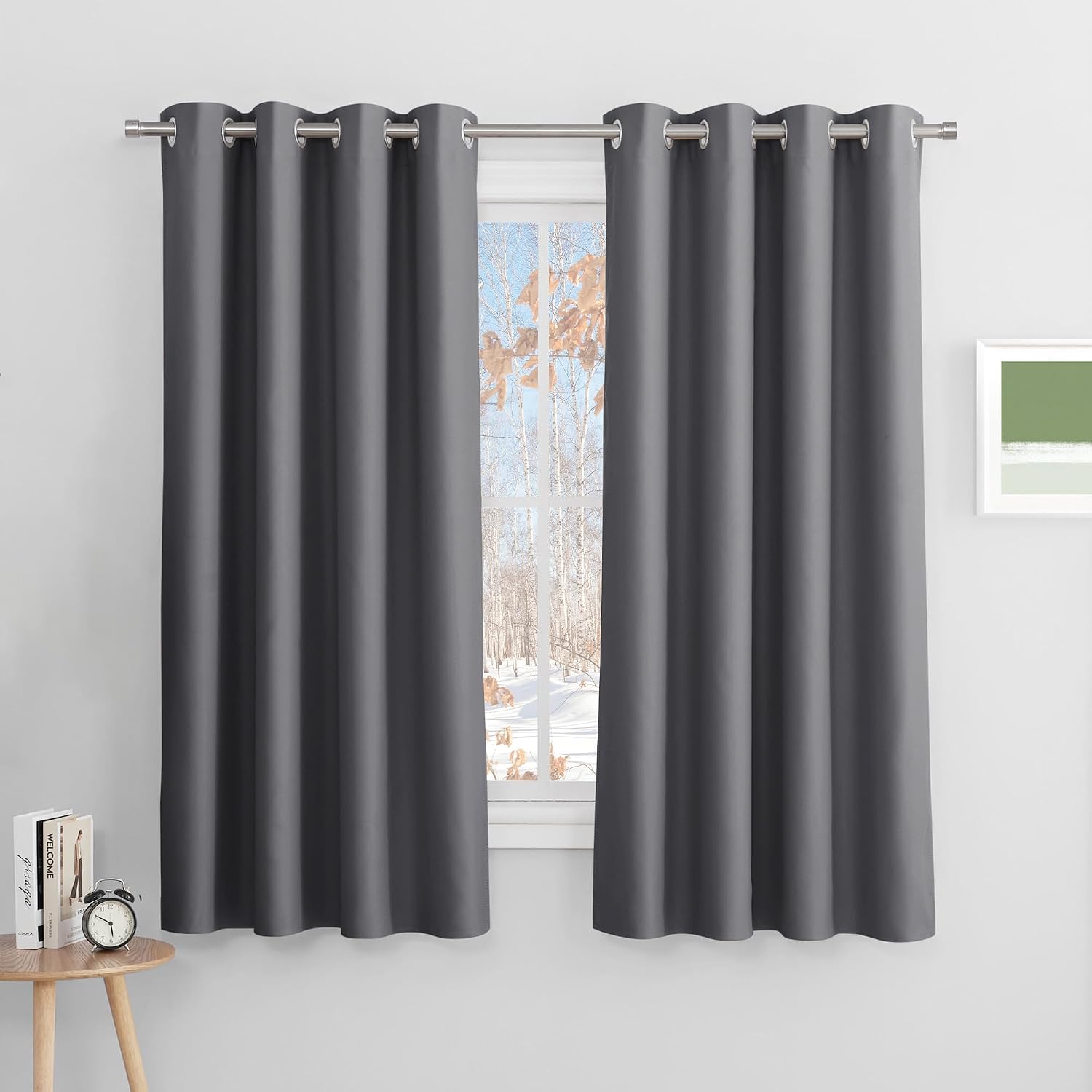 PONY DANCE Gray Blackout Eyelet Curtains 60 Inch Drop Thermal Curtains ...