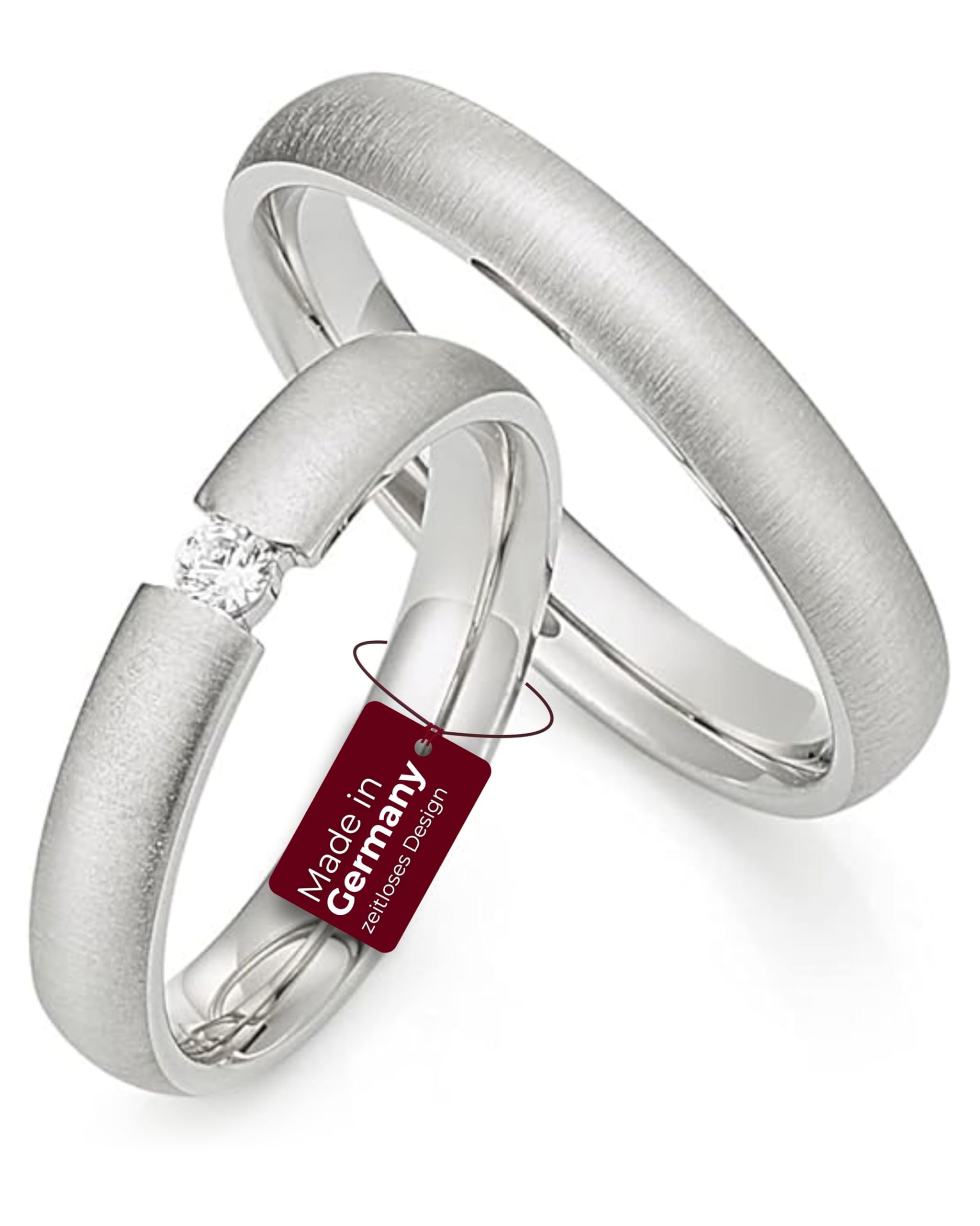 Eheringe Set 925 Sterling Silber – Partnerringe mit Gratis Gravur & Etui – Trauringe mit Zirkonia – Breite 3,8mm I DR 50-62 HR 50-74 mm I Verlobungsringe in 3,8 mm Breite & 1,8 mm Stärke I S83