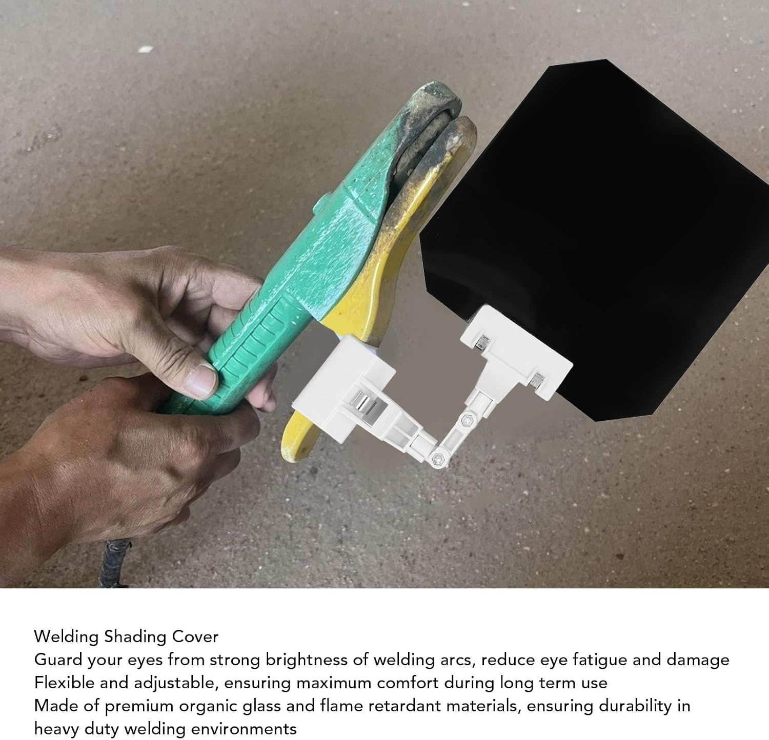 Clip On Welding Cover, Adjustable Square Handheld 7.09 Inch Flame Retardant PP PA Welding Shading Panel, Argon Arc Welding Glasses with Flexible Arm for Eye Protection
