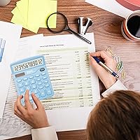 Vista 5 de Calculadora de oficina azul - Pantalla LCD de escritorio de 12 dígitos con botones sensibles