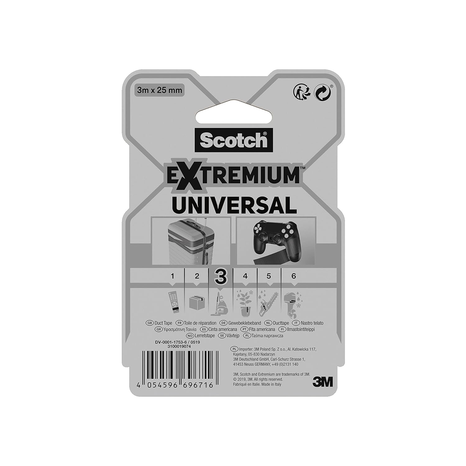 Scotch Extremium Black Universal Duct Tape, 3 m x 25 mm