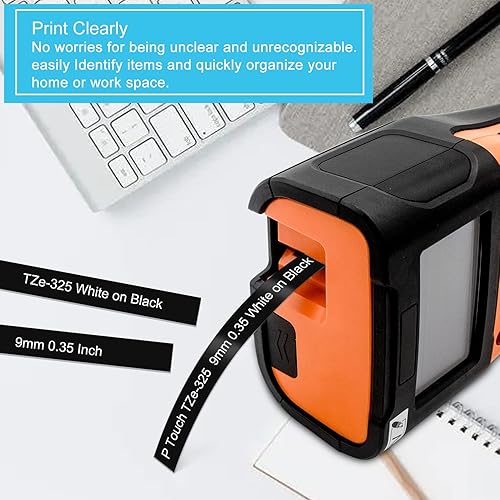 Miniatura 4 de Cinta de etiquetas de repuesto compatible para Brother TZe-325 TZe TZ, cinta blanca sobre negra, 0.354 in, 0.35 pulgadas, cinta de etiquetas