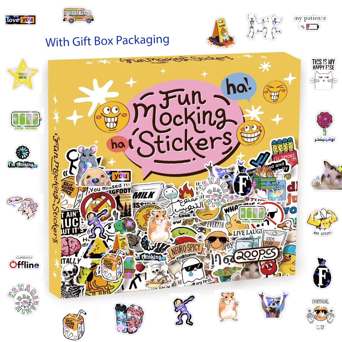 Funbot Sticker Pack Vinyl Sticker Pack 200pcs Funny Meme Vinyl Stickers Pack - Waterproof ...