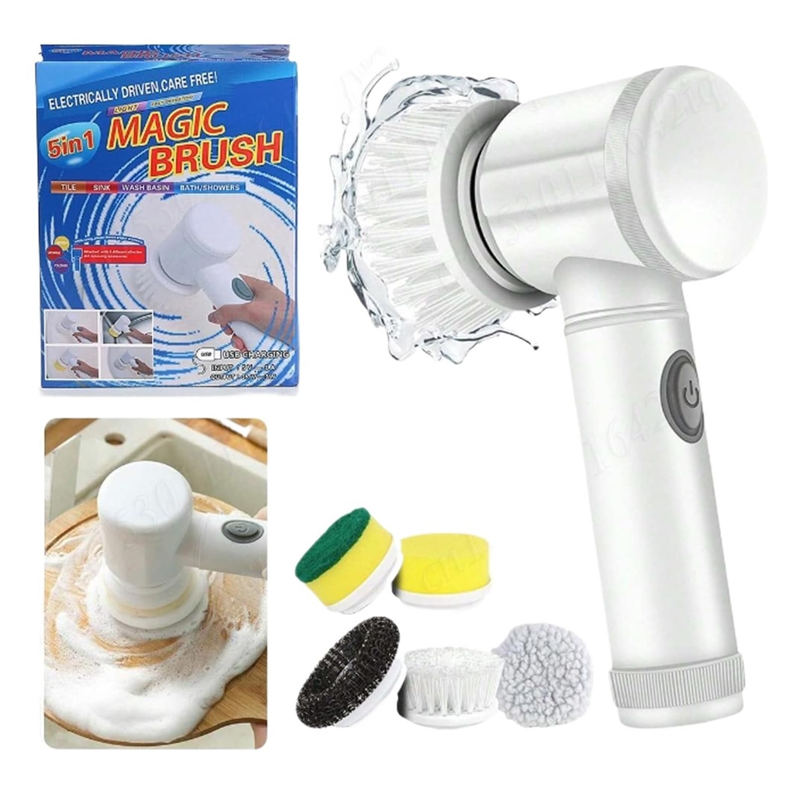 Fregadora giratoria eléctrica, cepillo de limpieza for baño, fregadora eléctrica con 5 cabezales de cepillo reemplazables, cepillo de limpieza eléctrico Compatible con cocina