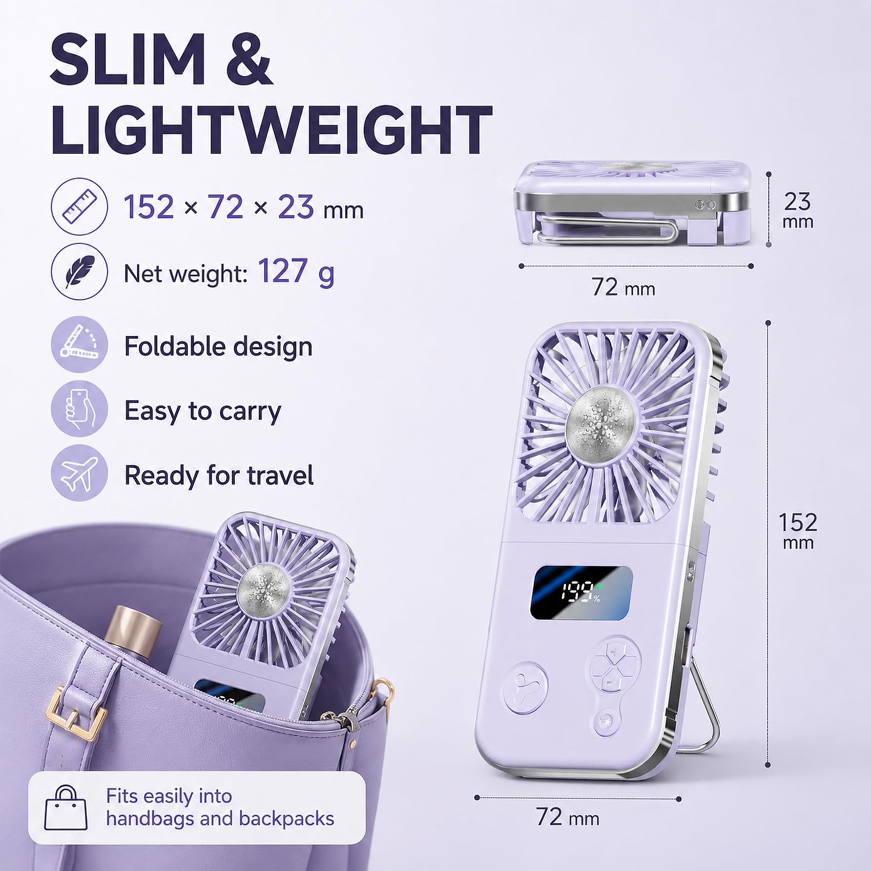 Handheld Fan Rechargeable, Portable Mini Fan with Ice Cooling Plate, 199 Speeds Foldable Hand Held Fan - Image 2