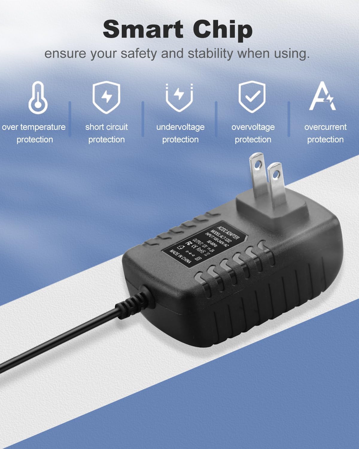 12V DC Power Supply 2A, AC Adapter 100-240V 50-60Hz to 12 Volts 2000mA, Barrel Plug Size 5.5mm x 2.5mm Power Cord Replacement for CCTV Camera LED Strip Lights Routers BT Speakers Webcam