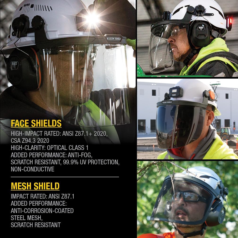 Klein Tools Face Shield for Safety Helmet and Cap-Style Hard Hats, Impact Rated, Anti-Fog, Low-Profile Design for Grinding image 5