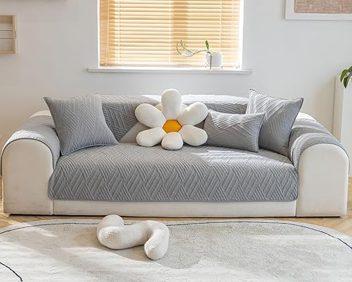 Miniatura 2 de Funda de sofá para asiento de asiento con diseño de rayas y diamantes, funda acolchada de algodón liso para sofá modular, para todas las estaciones,