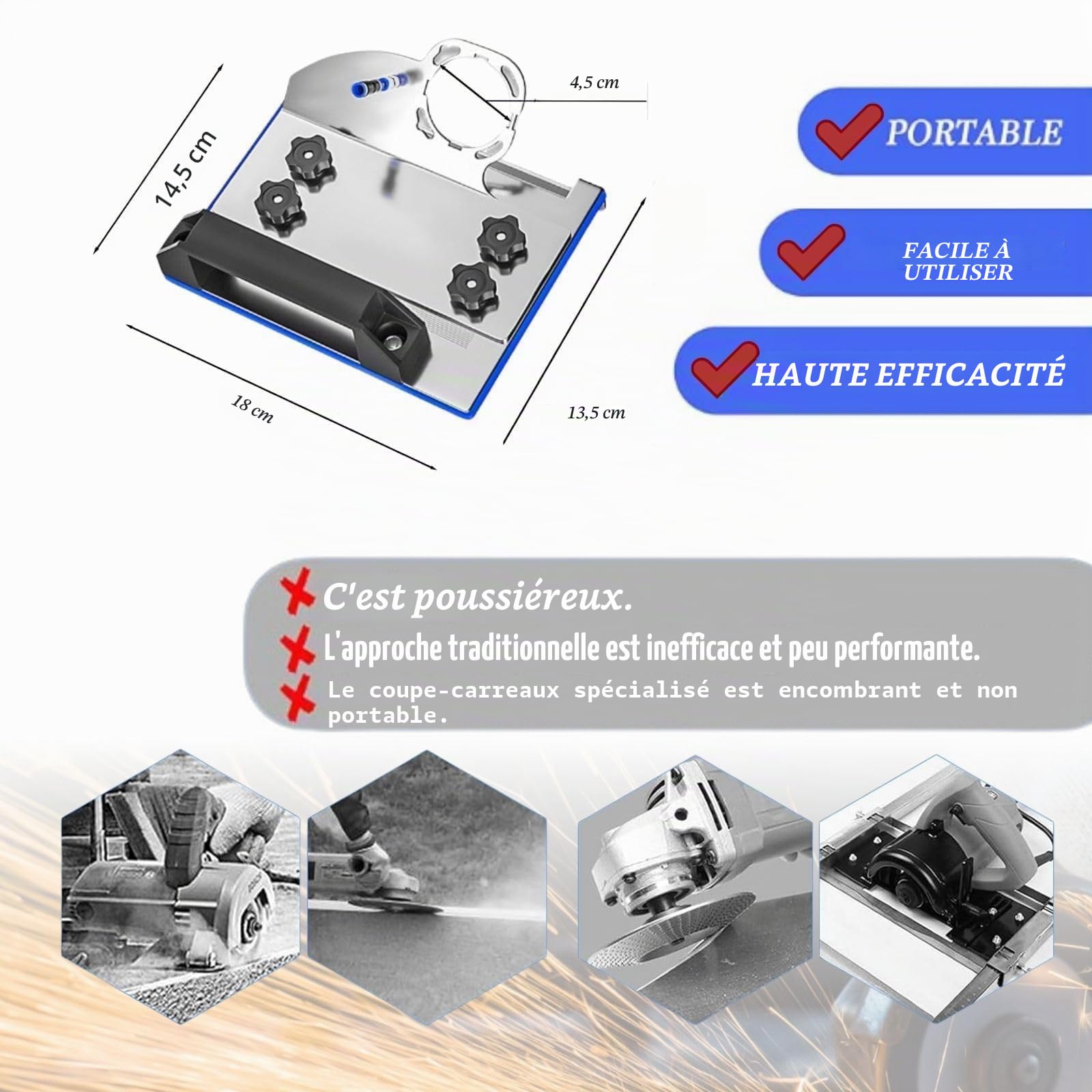 Support Meuleuse D'Angle 45 Degrés Coupe Carrelage, Accessoire Précis pour Meuleuse Modèle 100