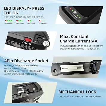 36V/48V Ebike Battery,36V10Ah Battery Pack with Power Light,USB Port,Safe Lock, XT60 Connector for 200W-1000W Controller Motor,Solar System(36V10Ah)