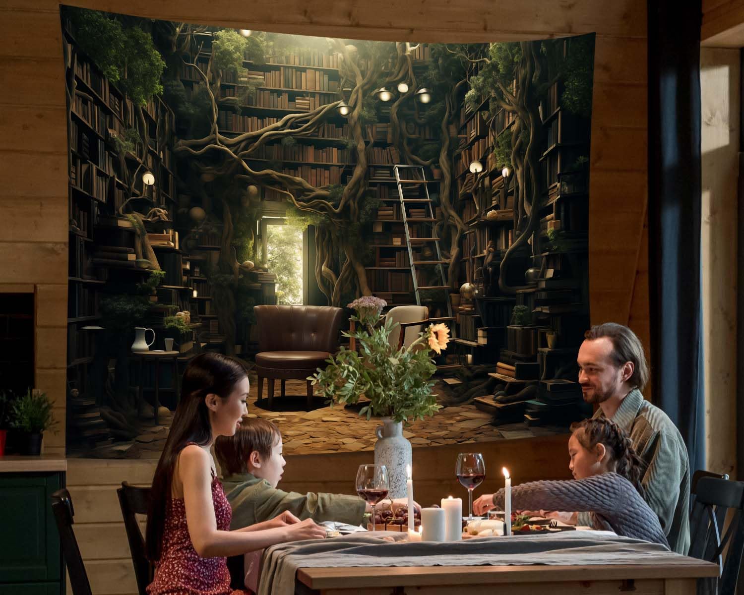 QGHOT Fantasy Library Tapestry Wall Hanging Magic School Bookshelf Backdrop Fairy Tale Library Tapestries for Teens Bedroom Living Room Dorm Decor 78.7"x59.1"