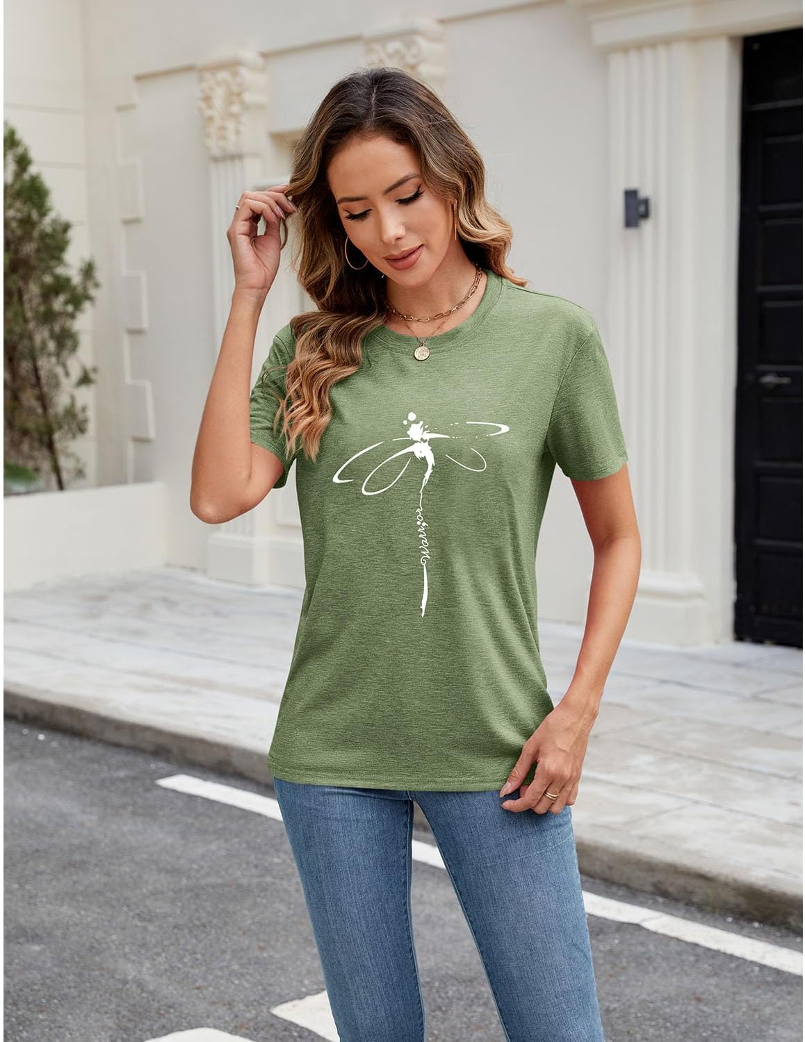Women's Dragonfly Graphic Tees Trendy Casual Loose Summer Funny Cute Printed Short Sleeve Shirts Tops - Image 2