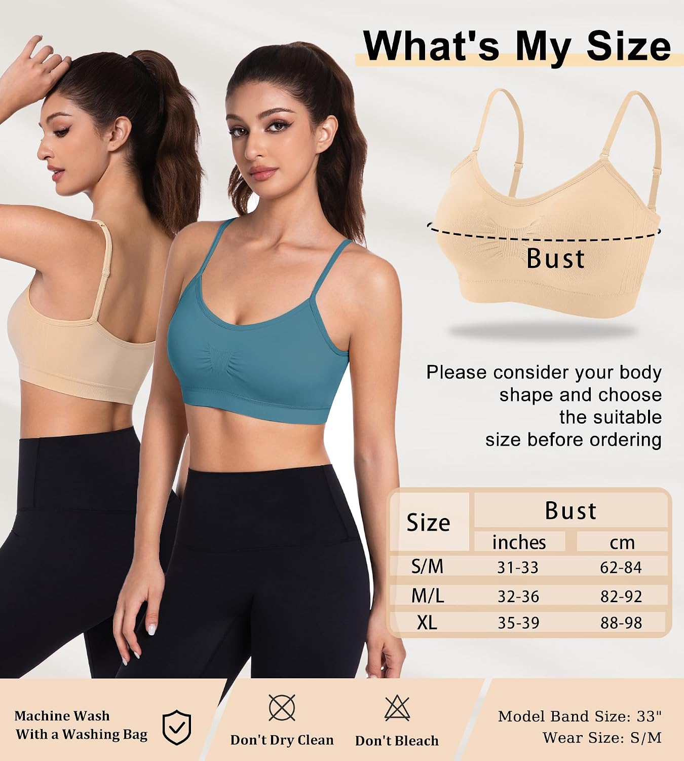 3 Pack Sports Bras for Women - V Neck Padded Wireless Seamless Tank Top Comfy Sleep Yoga Bralette Cropped Cami