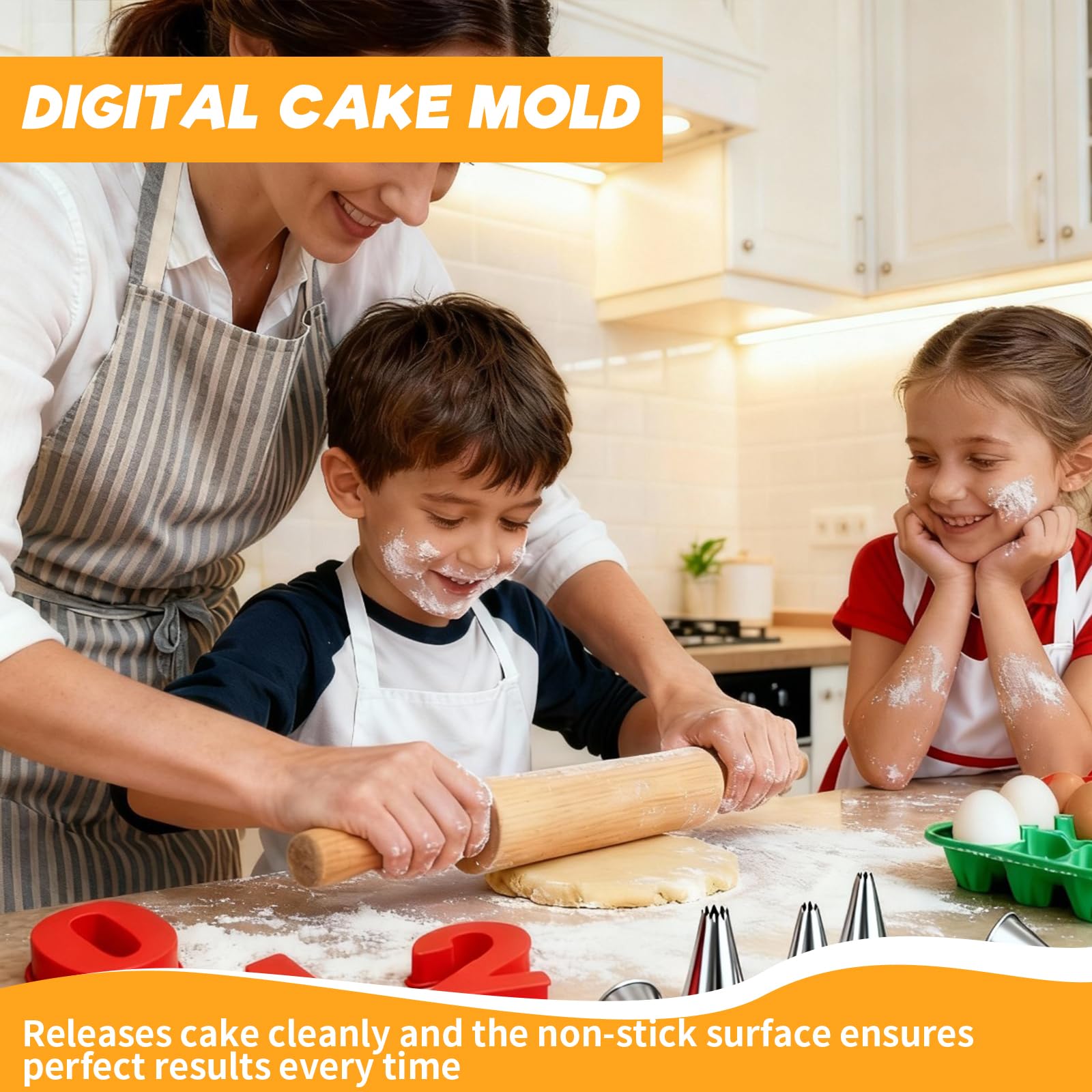 Moule à gâteau en forme de chiffre de 0 à 8 - Grande taille - 25,4 cm - Avec 6 douilles en silicone - Antiadhésif - Rouge