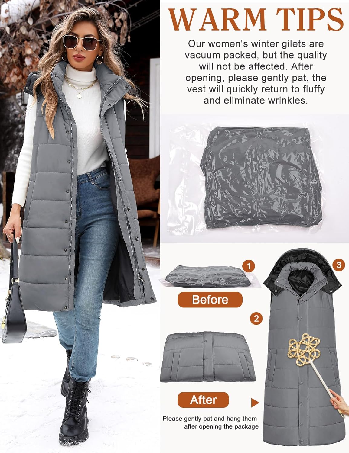 Yusongirl Long Puffer Vest Women Quilted Down Jackets Sleeveless Puffy Vest Zip Up Winter Coats Fall Outerwear - Image 5