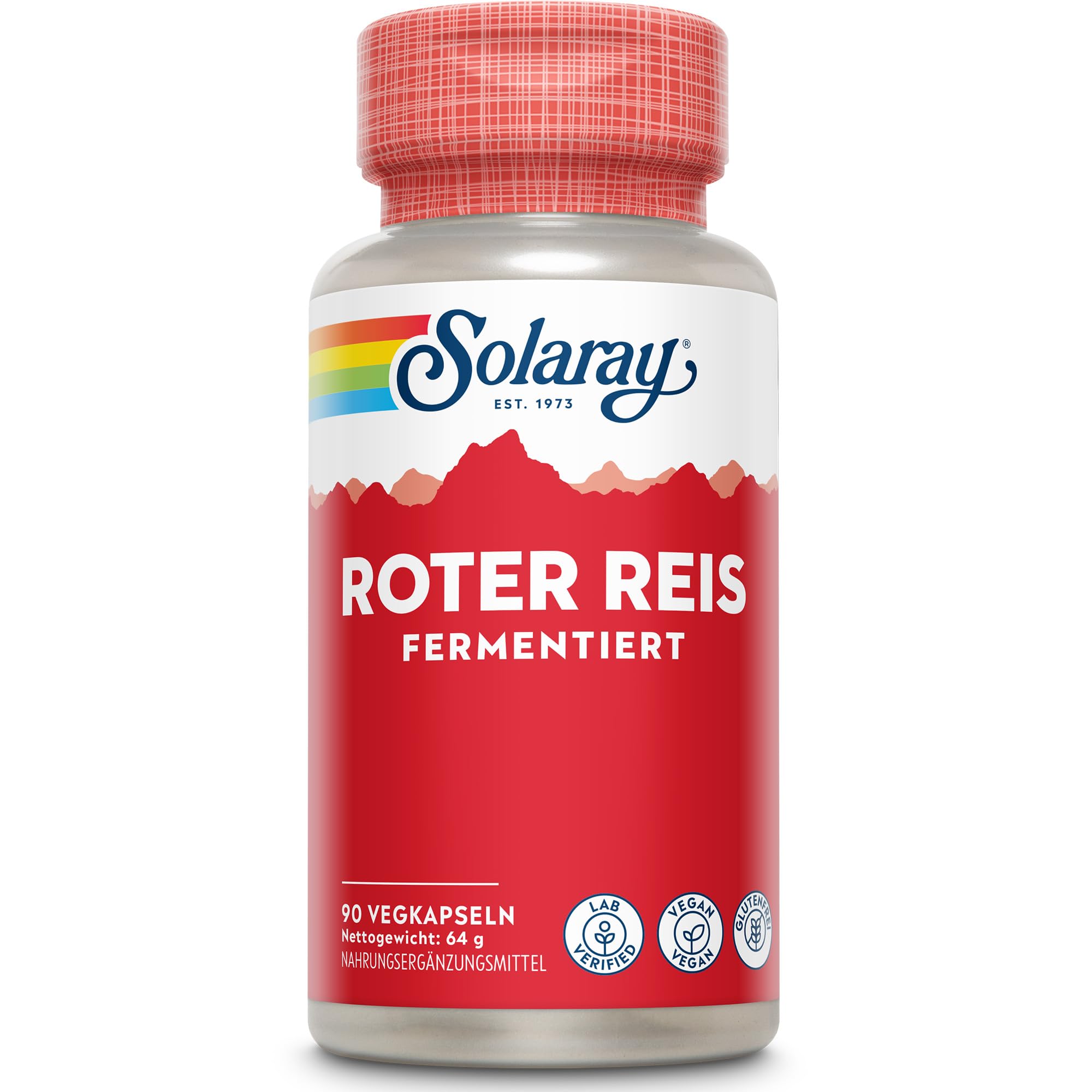 Solaray Roter Reisextrakt (Red Yeast Rice) – 90 vegane Kapseln – Hochdosierter Fermentations-Extrakt aus Monascus purpureus – Mit natürlichem Monacolin K – Laborgeprüft, GMO- & Glutenfrei