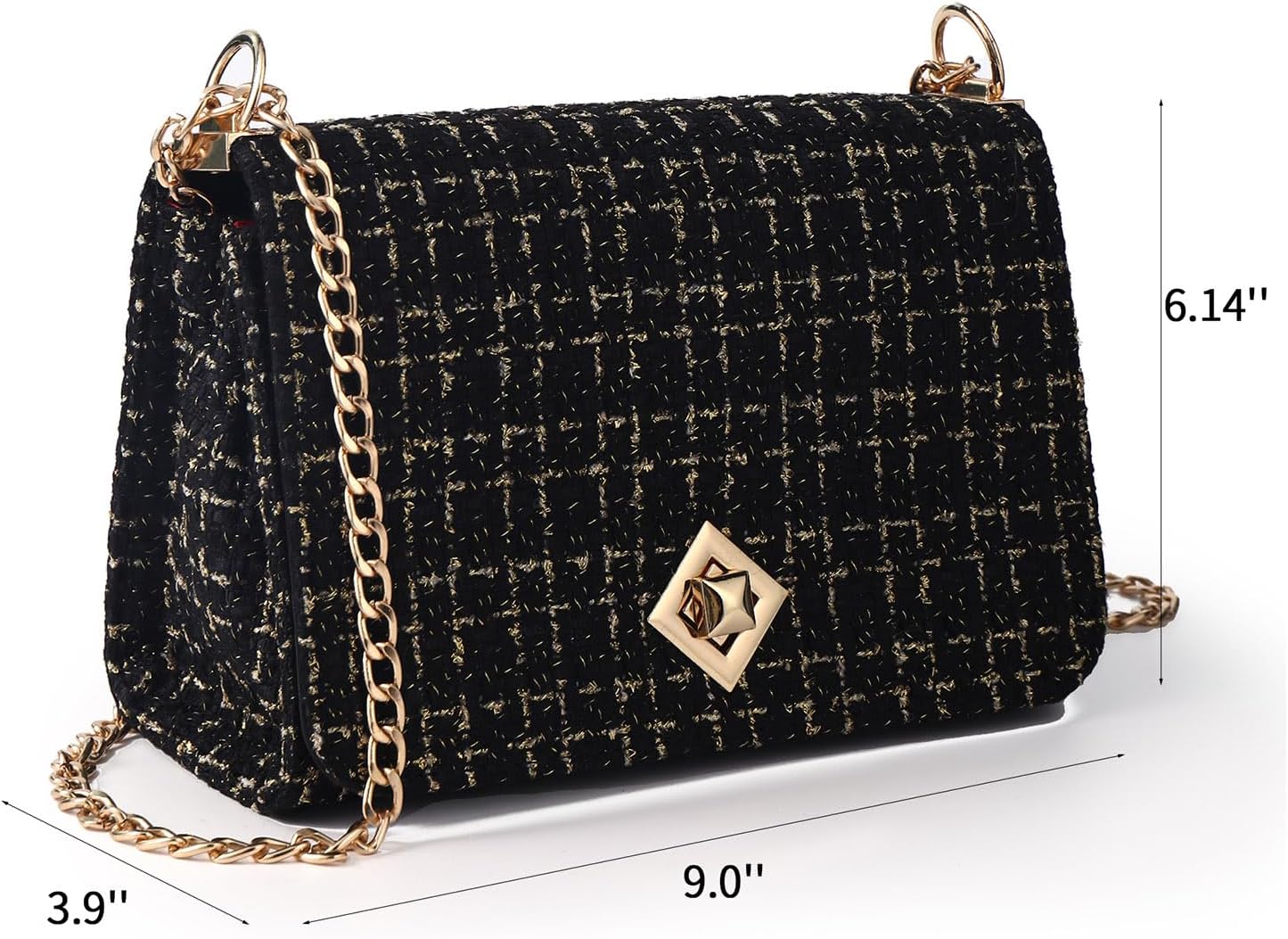 Large Shoulder Bags for Women PU Leather Cross body Bag Tweed Purses Evening Bag Clutch Satchels, with Chain Strap