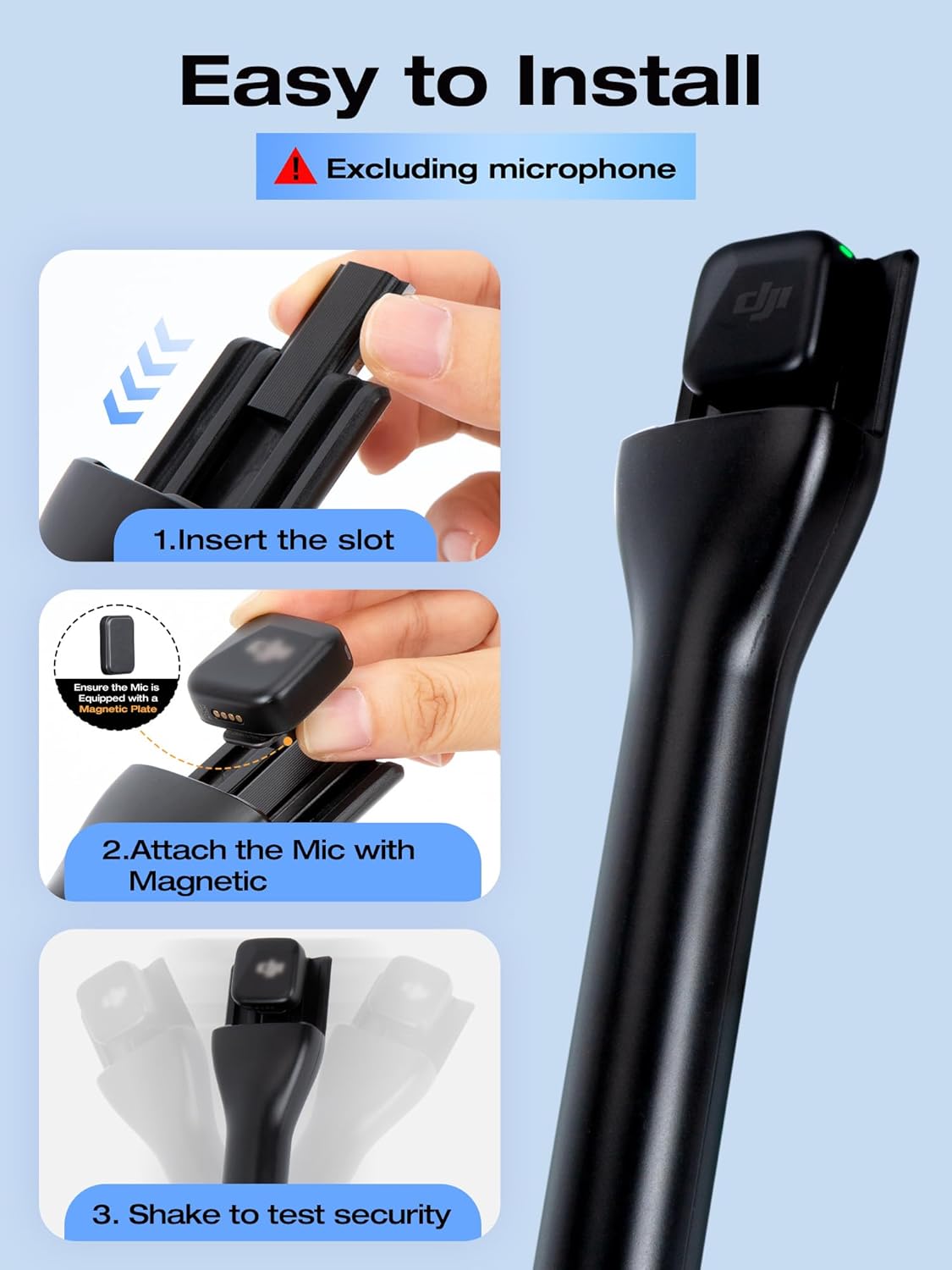 SUNMON Wireless Mic Magnetic Holder for DJI Mic Mini, Portable Handheld Microphone Interview Stand with Pop Filter, Compatible with DJI Mic1/2, Rode Wireless Micro/GO 2/ME/Pro - Image 4