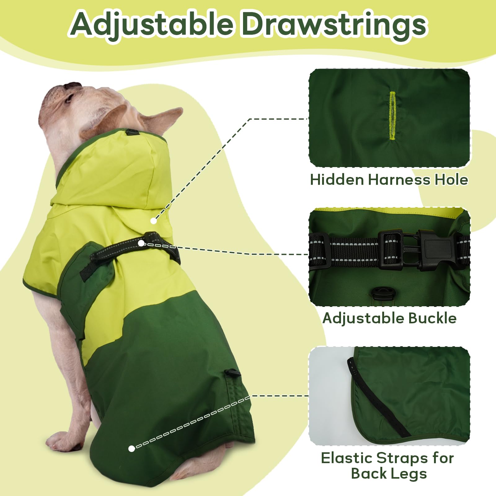 Impermeabile per Cani con Cappuccio, Poncho Impermeabile Mantella Pioggia Giacca Antipioggia Cani Felpa Impermeabile con Strisce Riflettenti(Verde, L)